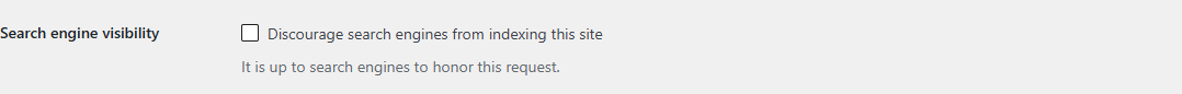 Search engine visibility setting: an unchecked box labeled Discourage search engines from indexing this site.
